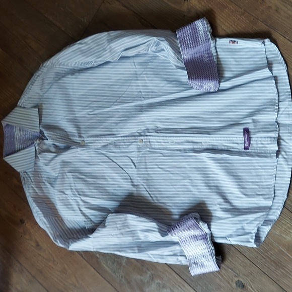 English Laundry cotton 16 34/35 , purple blue & white stripes patterned cuffs - Picture 1 of 6